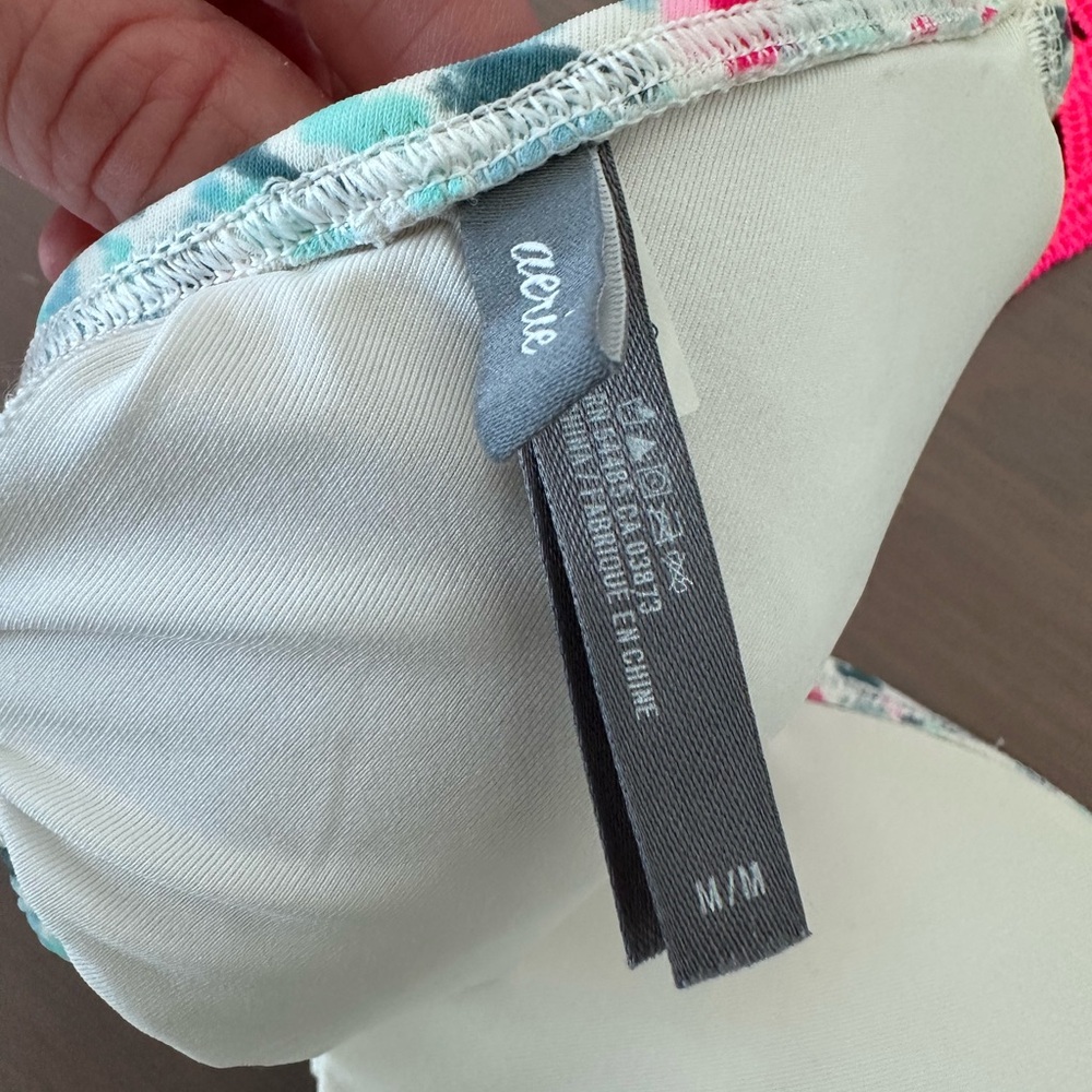 Aerie hot pink and mint Patterned Bikini Halter Top, sz M - Picture 5 of 6